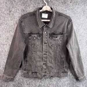 Old Navy Denim Jacket XL Black Gray Washed Trucker Button Front Casual Classic